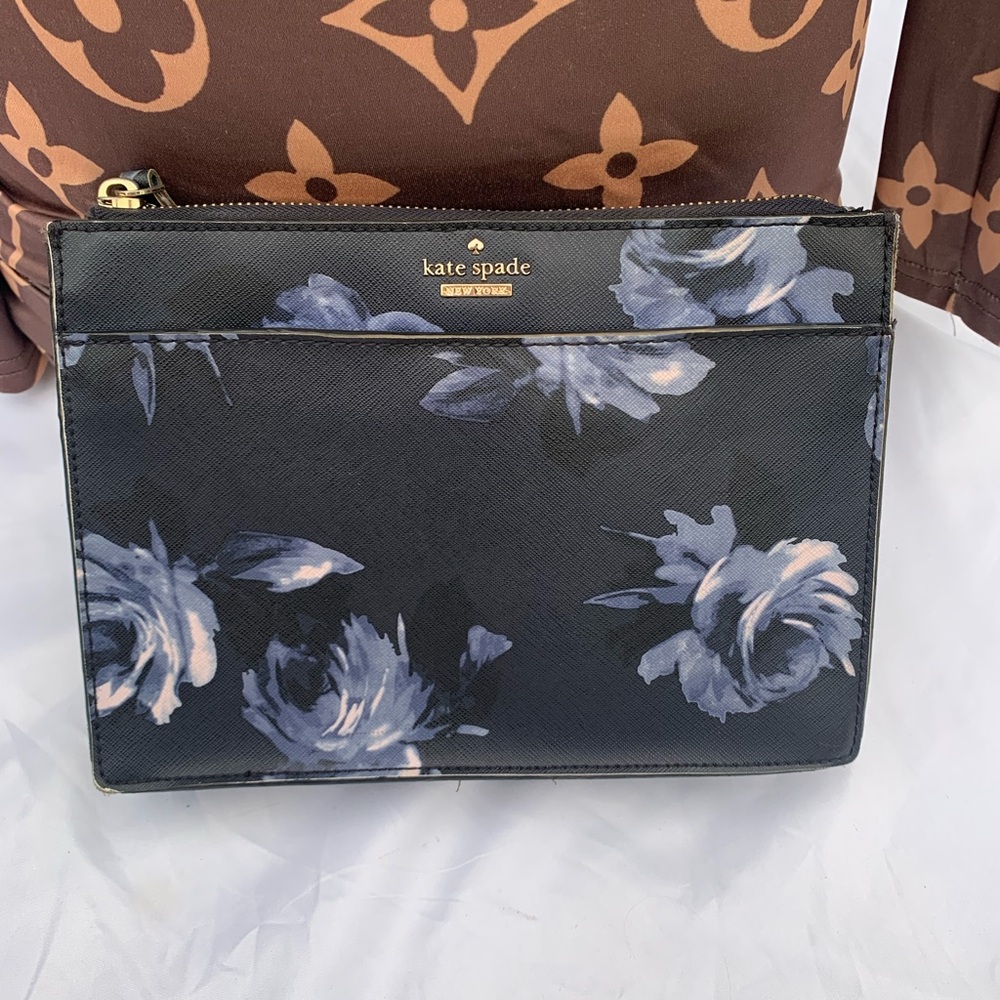 Kate Spade Black and Blue Floral Pouch